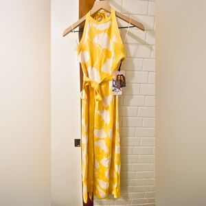 DVF x Target Halter Tie Neck Ginkgo Yellow Sweater Knit Midi Dress